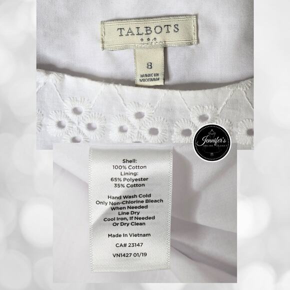 Talbots White Embroidered Eyelet Sleeveless Sheath Dress Size 8 - Picture 10 of 12